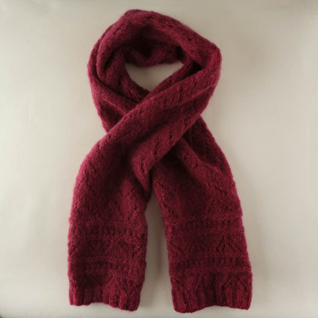 Ida Knitted Mohair Scarf - Berry coloured