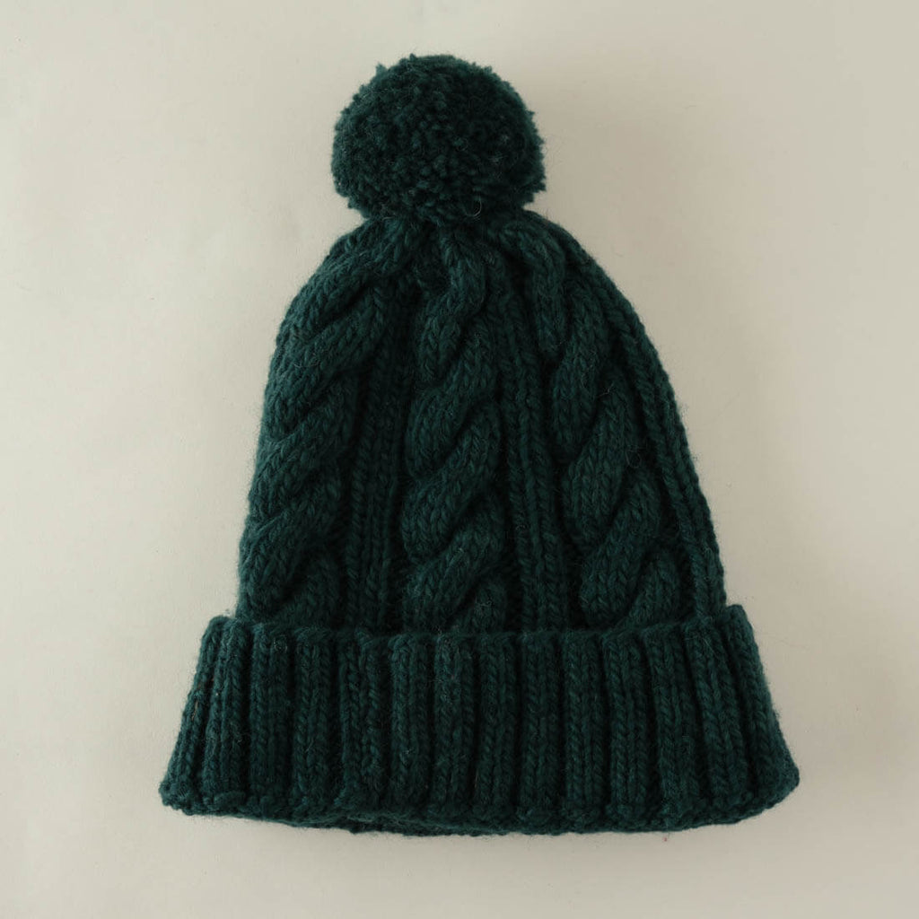 Inga Knitted Wool Bobble Hat - emerald colour