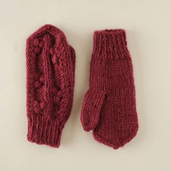 Klara Hand Knitted Wool Mittens - plum colour
