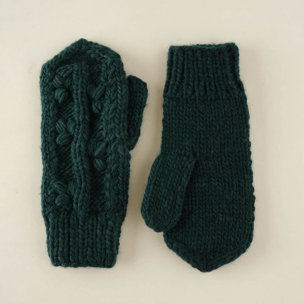 Klara Knitted Wool Mittens - emerald colour