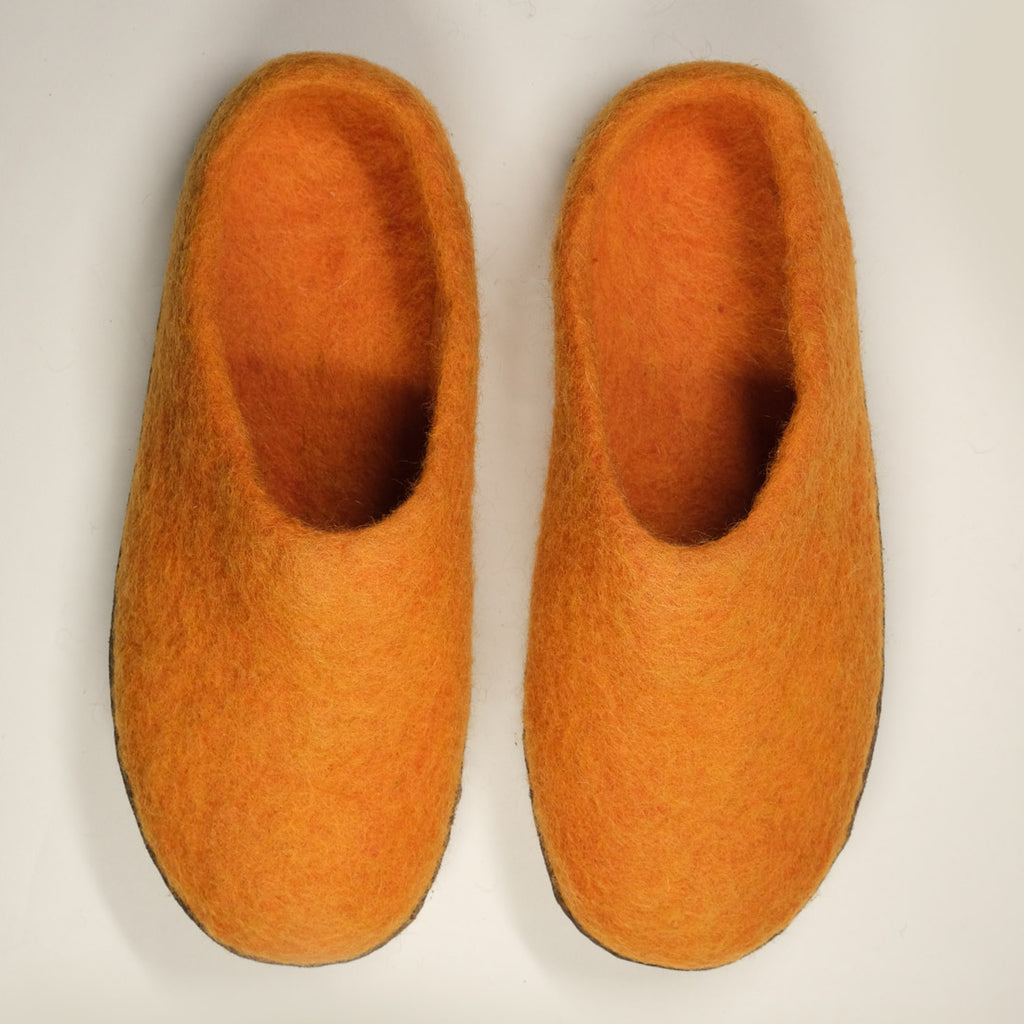 orange wool felted slippers