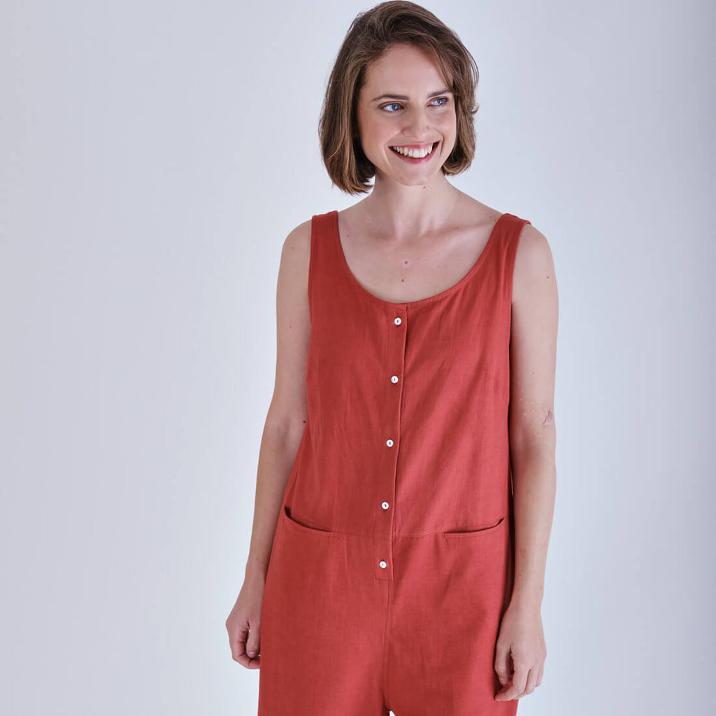 Washed Red Linen Jumpsuit