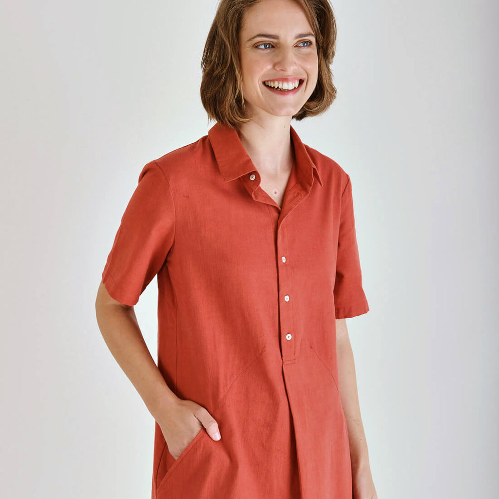 Washed Red Linen Shirt Dress | by BIBICO
