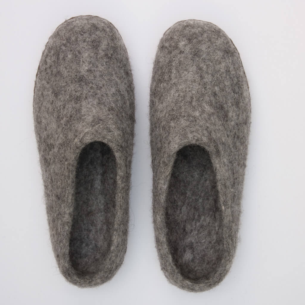 Light Grey Felted Wool Slippers