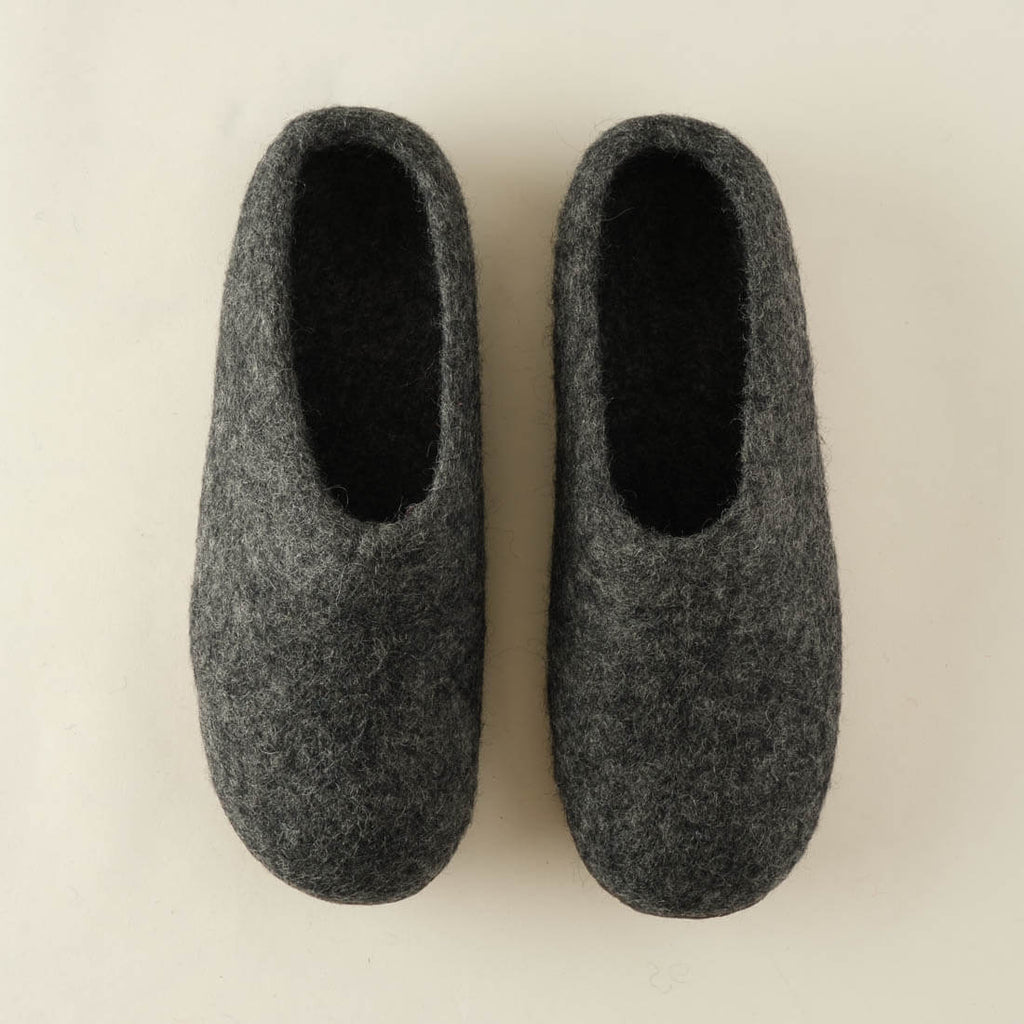 Dark Grey Felted Wool Slippers