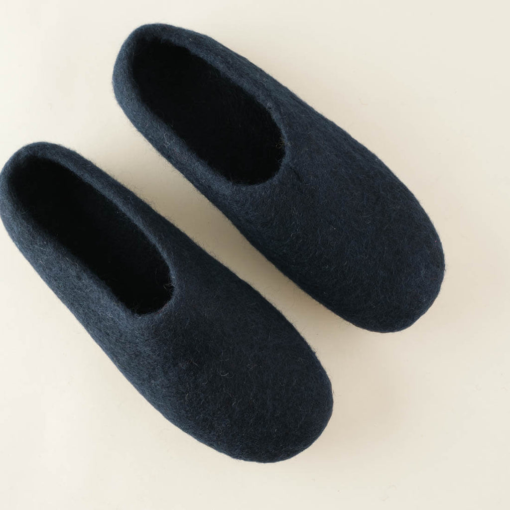 navy wool slippers