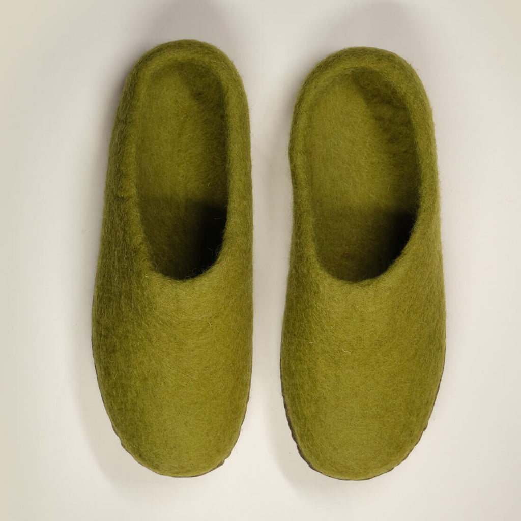 green felted wool slippers