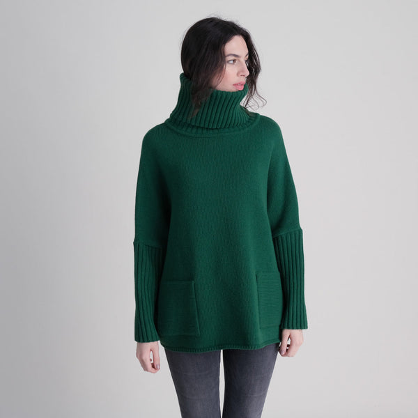 Adela Oversized Cowl Neck Green Wool Jumper | by BIBICO
