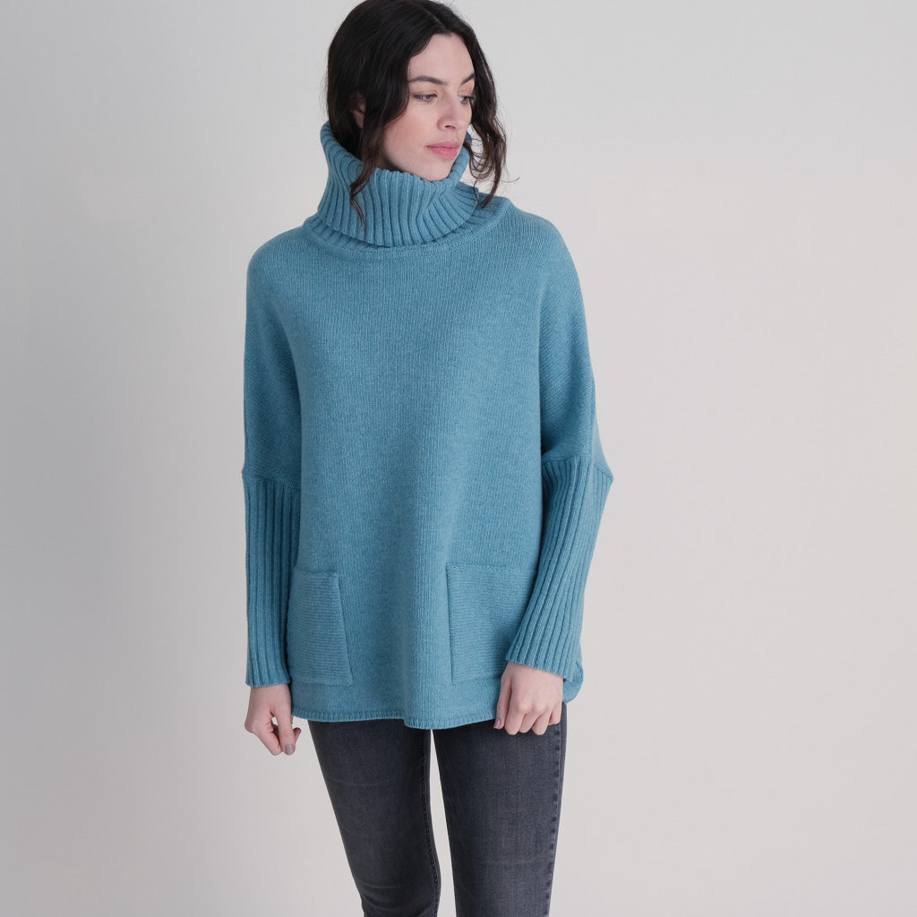 Adela Oversized Cowl Neck Light Blue Wool Jumper | by BIBICO