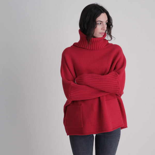 Adela Oversized Cowl Neck Red Wool Jumper | by BIBICO