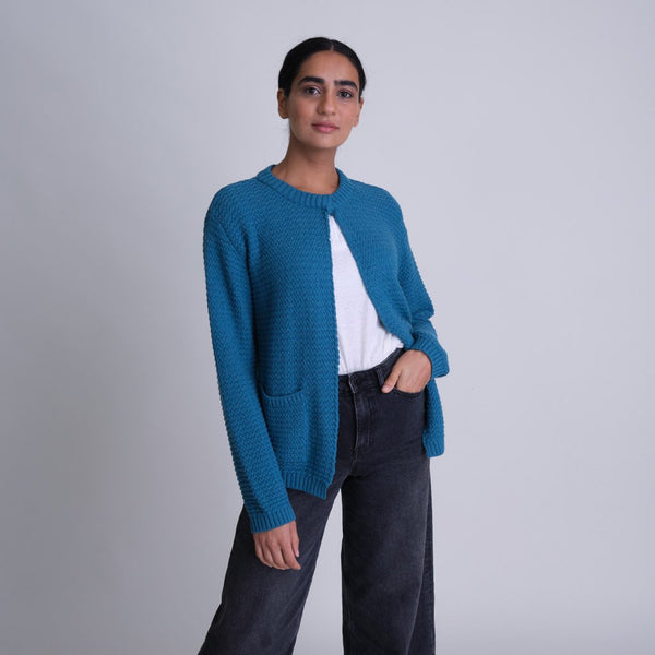 Maggie Organic Cotton Cardigan Teal Colour by BIBICO