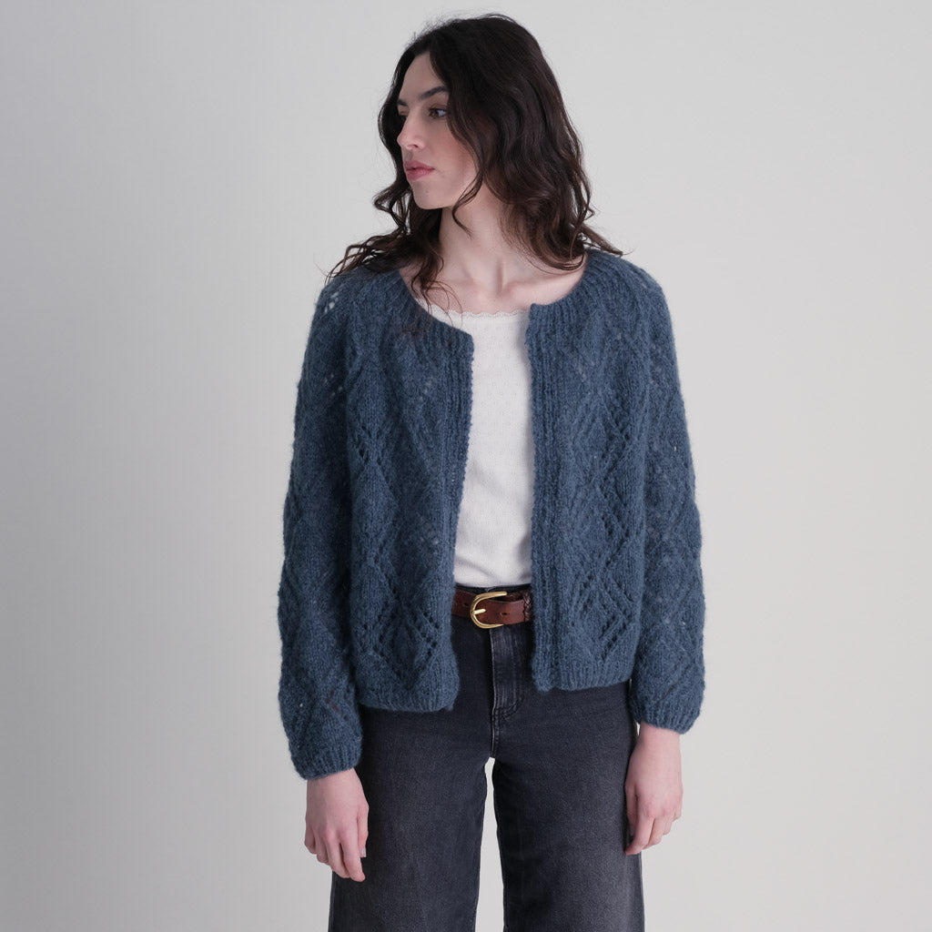 Hand Knitted Blue Mohair Cardigan