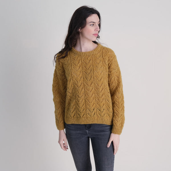 Hand knitted mustard coloured mohair jumper