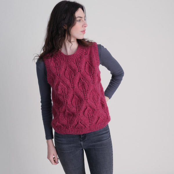 Hand Knitted Plum Coloured Wool Vest | by BIBIO