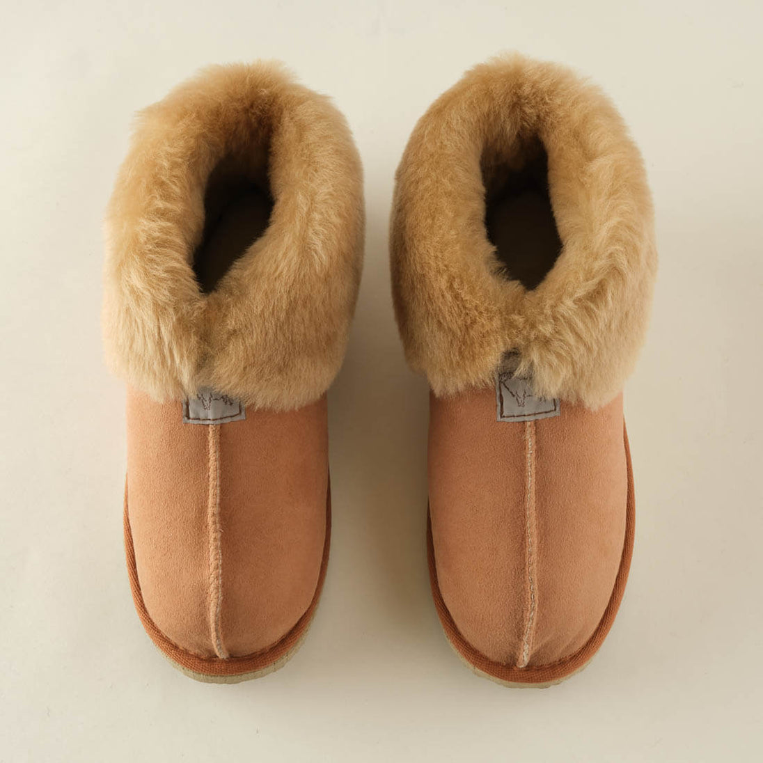 Womens Light Brown Sheepskin Bootie Slippers by BIBICO
