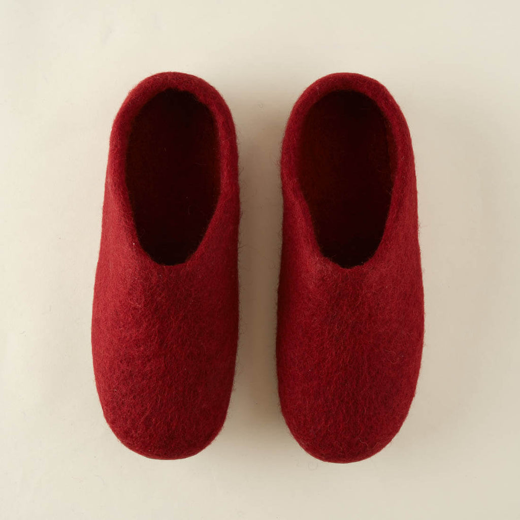 red wool felted slippers