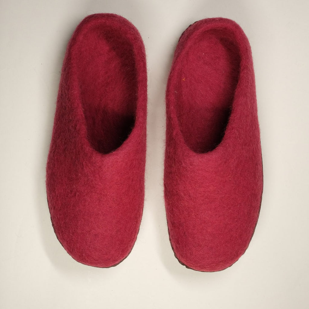 red berry felted wool slippers