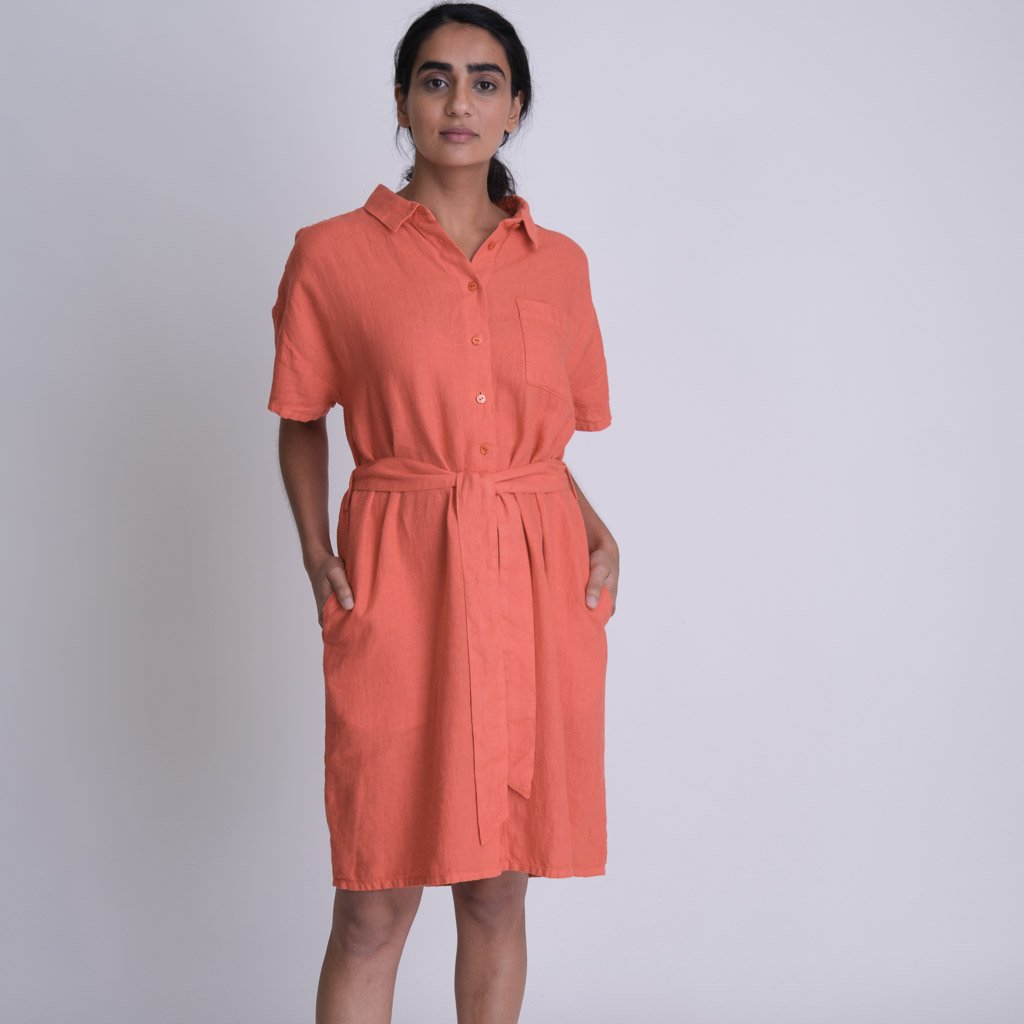 Burnt Orange Linen Shirt Dress by BIBICO