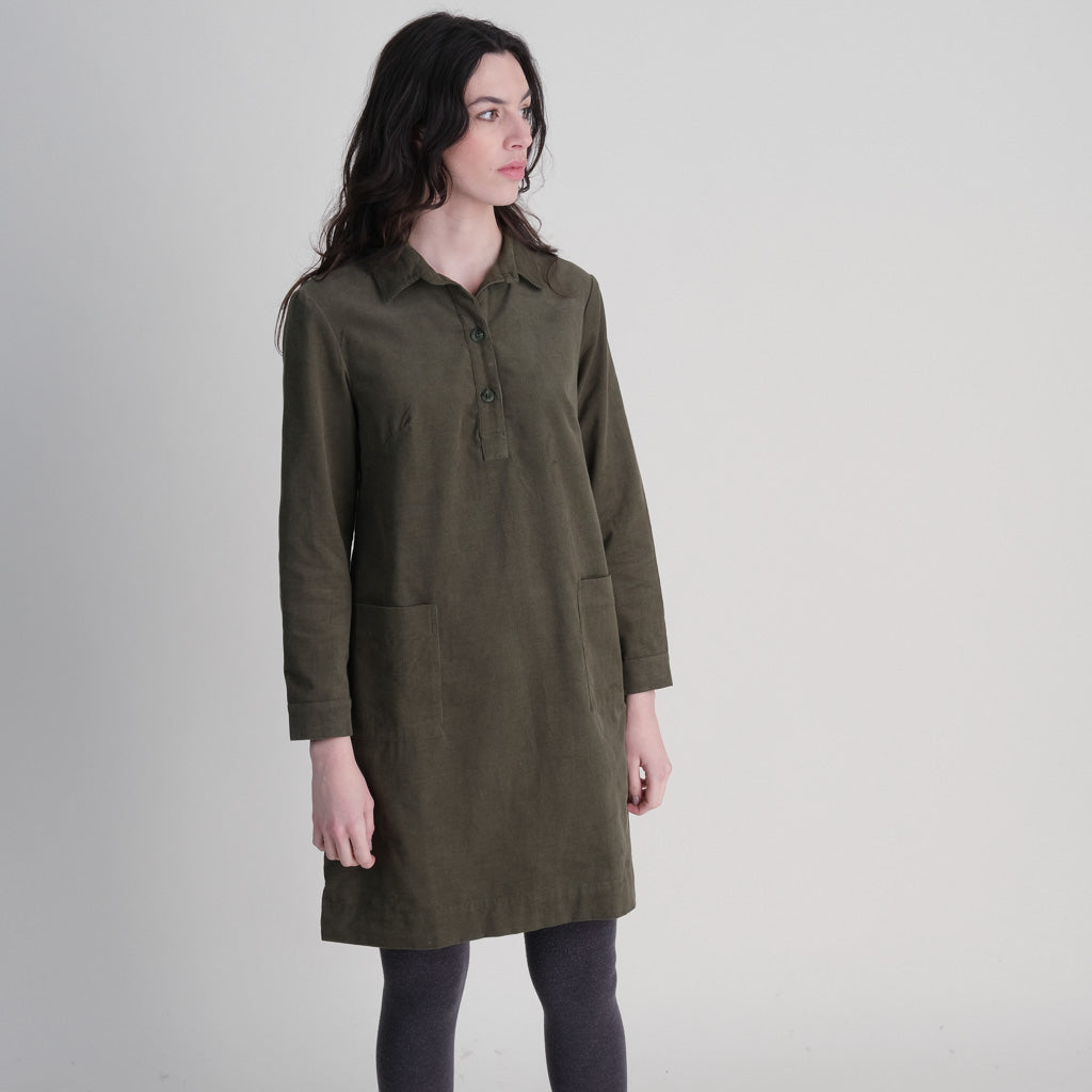 Bonnie Olive Green Cord Shirt Dress by BIBICO