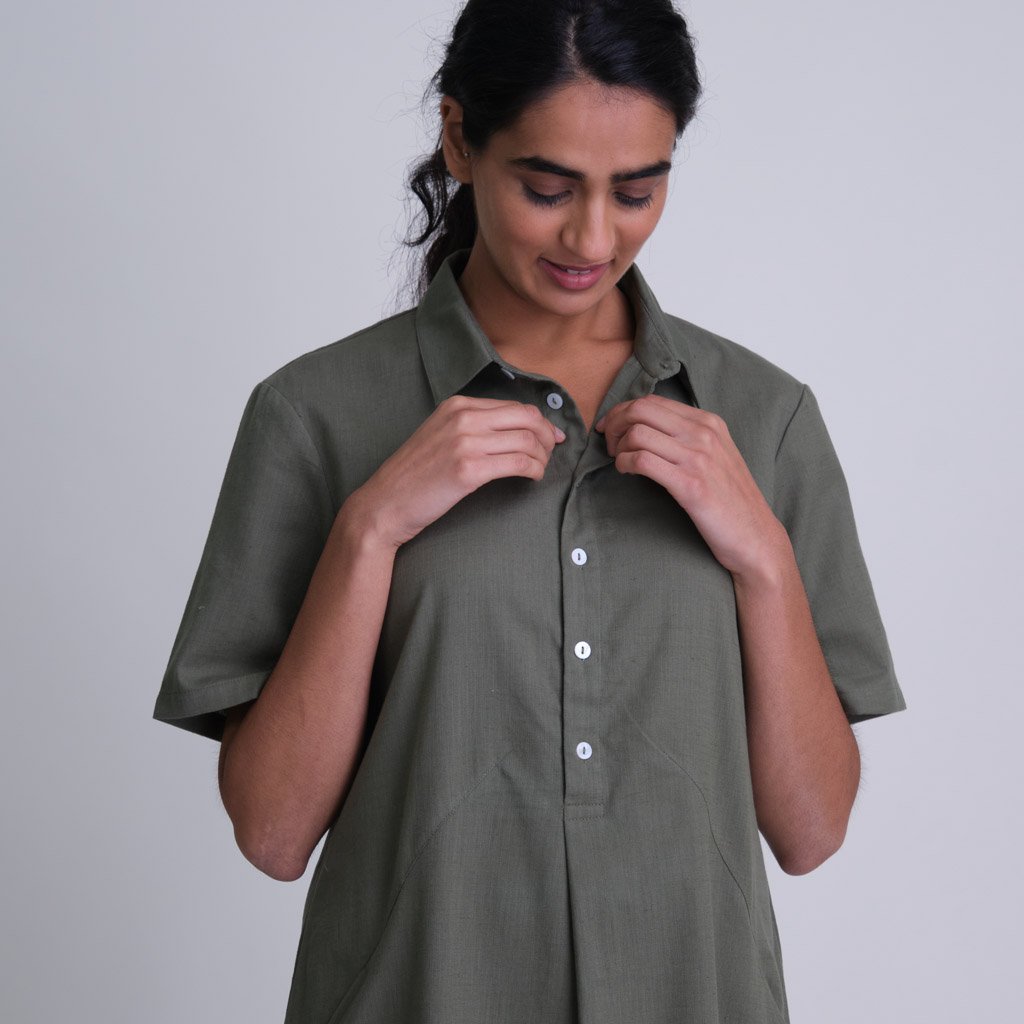 Olive Green Shirt Dress by BIBICO