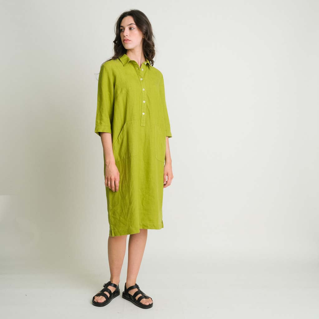 Pistachio coloured linen shirt dress by BIBICO