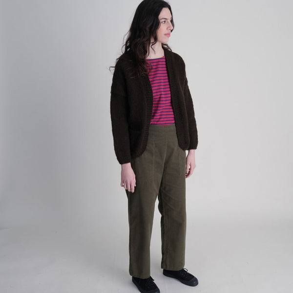 Hand Knitted Green Olive Coloured Wool Cardigan