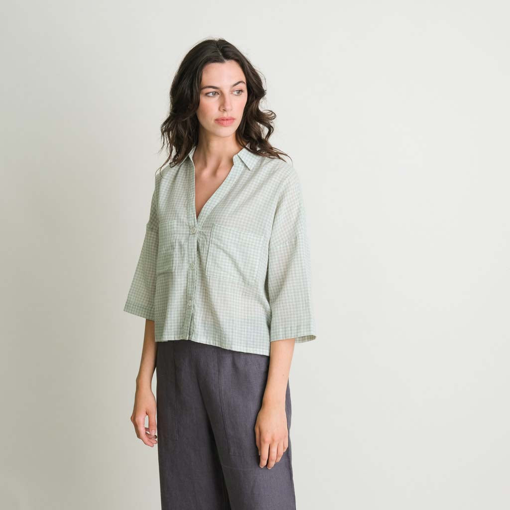 Mint coloured boxy check blouse