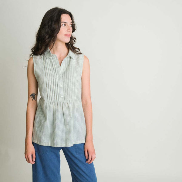 Mint coloured sleeveless check blouse