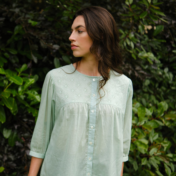 Gilda Mint Coloured Embroidered Cotton  Blouse